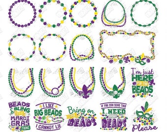 Mardi Gras Beads SVG Bundle Monogram Mask Quotes svg dxf eps jpeg png format layered cutting files clipart die cut cricut silhouette