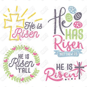 Él es Risen SVG Pascua Jesús ha resucitado Y'all Christian svg dxf eps jpeg png formato png archivos de corte en capas clipart die cut cricut silueta