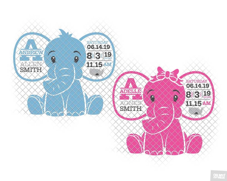 Download Elephant Birth Announcement SVG Template Ear Birth Stats ...