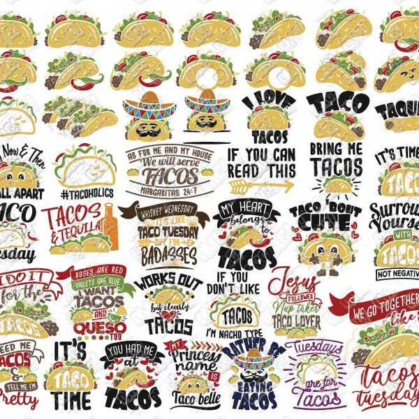 Taco SVG File Bundle Shirt Phrases Quotes Monogram svg dxf eps jpeg png format layered cutting files clipart die cut cricut silhouette