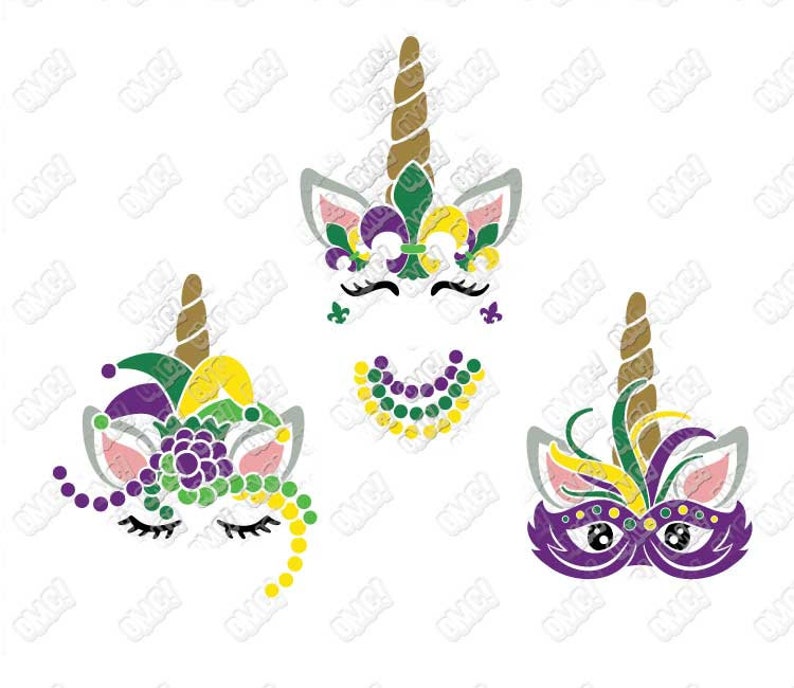 Mardi Gras Unicorn SVG Bundle Beads Jester Hat King Cake svg Etsy