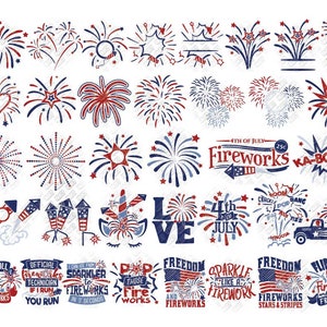 Feux d'artifice SVG monogramme citations Bundle 4 juillet svg dxf eps jpeg png format couches de coupe fichiers clipart silhouette cricut découpée