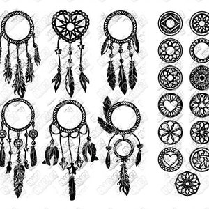 Pacchetto SVG Dream Catcher, acchiappasogni Boho Tribal Aztec Monogram, svg dxf eps jpeg png clipart cricut silhouette file di taglio