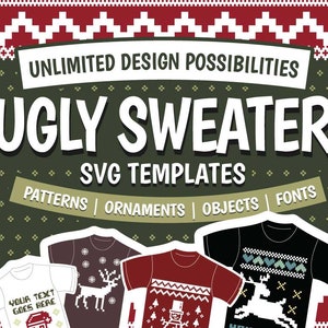 Ugly Sweater SVG Template Vol. 2 Elements Ornaments Patterns Font svg dxf eps cricut silhouette cut files