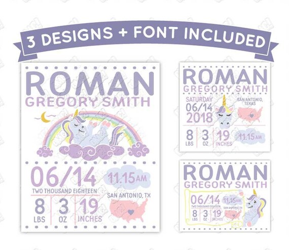 Download Unicorn Birth Stats Announcement Template Svg Dxf Eps Format Etsy