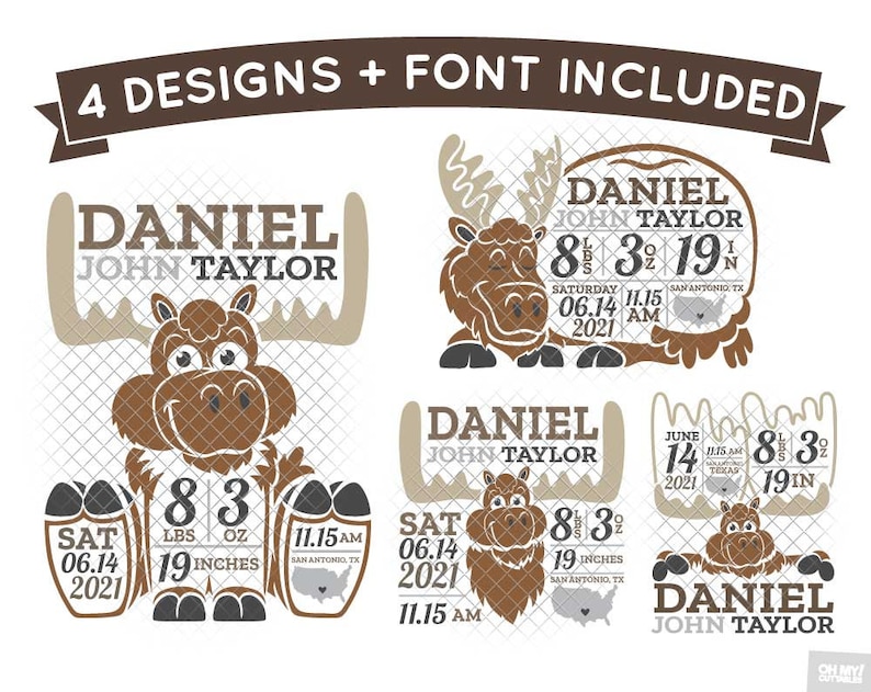 Moose Birth Stats Announcement SVG Template Dxf Eps Format Etsy