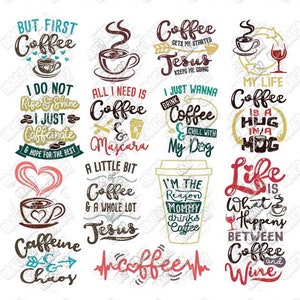 Coffee SVG Bundle Quotes Sayings Lover Junkie Addict Funny svg dxf eps jpeg png clipart cricut silhouette cut files