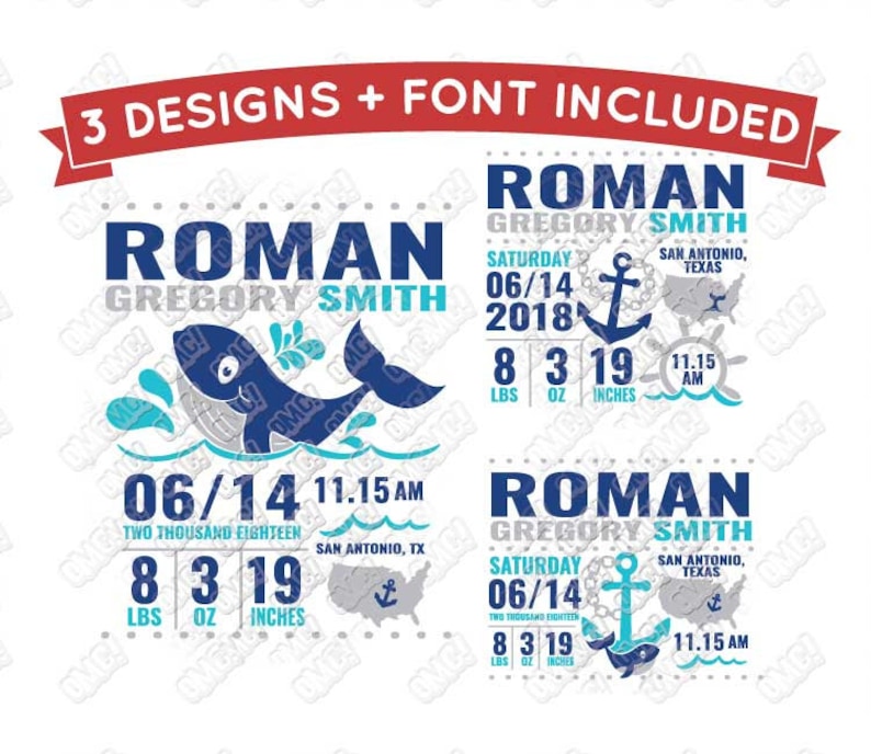 Download Nautical Baby Birth Announcement SVG Boy Stats Whale Anchor | Etsy