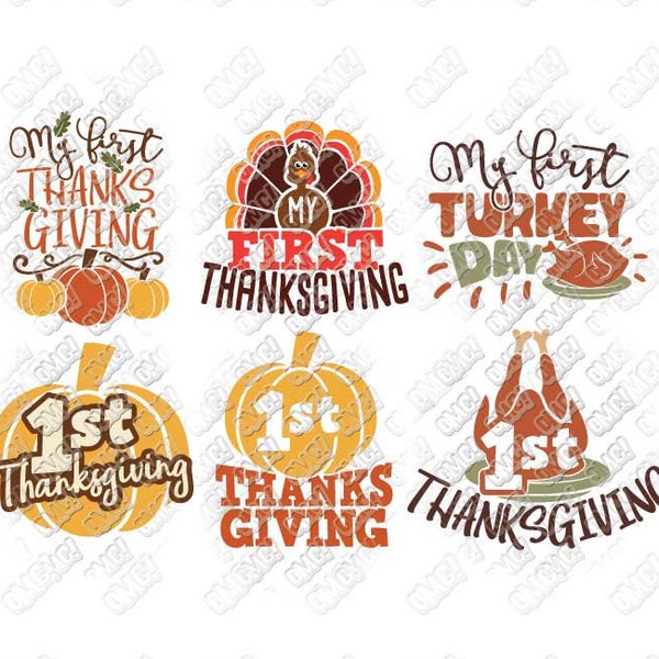 First Thanksgiving SVG Bundle My Baby's 1st Thanksgiving svg dxf eps jpeg png format layered cutting files clipart die cut cricut silhouette