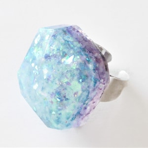 Holographic Glitter Ring Resin Ring Resin Rings Big Bold Glittery Ring Big Cube Ring Ring with Bling Adjustable Ring Ring Gift for Her