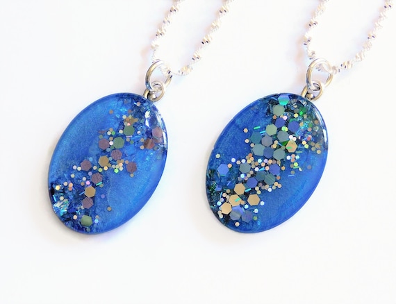 Holographic Glitter Resin Necklace/resin Glitter Pendant Necklace 