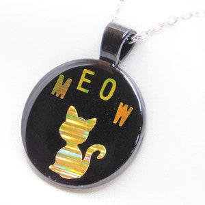 Gold Cat Jewelry, Cat Lover Gift Jewelry, Crazy Cat Lady Gift, Cat Mom Gift, Cat Mom Jewelry, Pet Mom Necklace, Gold Holo Pendant Necklace