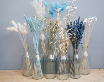 Mix of 9 Dried Navy blue wheat stems/ Canary Grass / Oat Dried grass / Bunny tails/Dried Flowers / Rustic Home Decor Oat stems