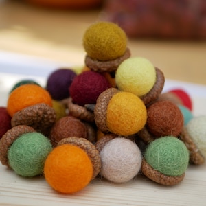 Your choice  Felt acorns mix,Dried oak cups with wool balls Nuts,Fall Decoration,acorn ornament Autumn tree Autumn decor Felt balls