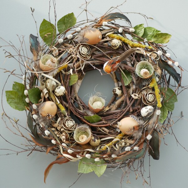 Spring Wreath Easter wreath Front door wreath Natural wreath Country style Rustic Wreath  Flowers Eggs wreath Easter bunny