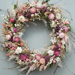 Summer wreath Dried flower Blush pink  wreath Floral wreath Natural wreath Country style Rustic Dried flowers pink and purple flowers wreath