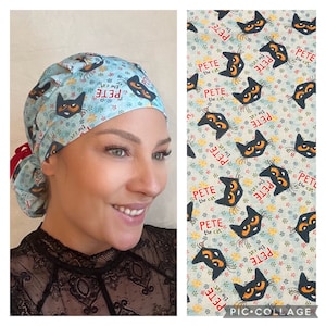 Pete the Cat Ponytail Surgical Cap, Pediatric Scrub Hat