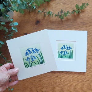 Mini Bluebells lino print, Bluebells block print, Bluebells art, Bluebells wall art, wild flower lino cut, Bluebells linocut