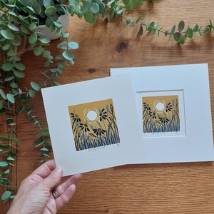 Daisy Ochre Lino Print, Wild flowers block print, Small Daisies Print, Ochre home decor, Ochre wall art, Floral lino Print, Mustard wall art image 6