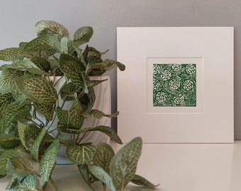 Clover flowers Lino Print, Green Lino Art, Handmade floral block print, Green wall art, Original Green artwork, Wild flowers prints,