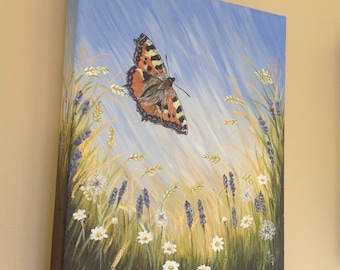 Butterfly Art Painting, Butterflies Canvas, Blue home decor, ready to hang art, Butterfly image, nature art, Lavender painting, Blue