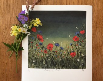 Poppy Artwork, Poppy art Print, Flower art, Poppies Wall Art, Giclee Poppy Print, Poppies Painting, Wild flowers painting