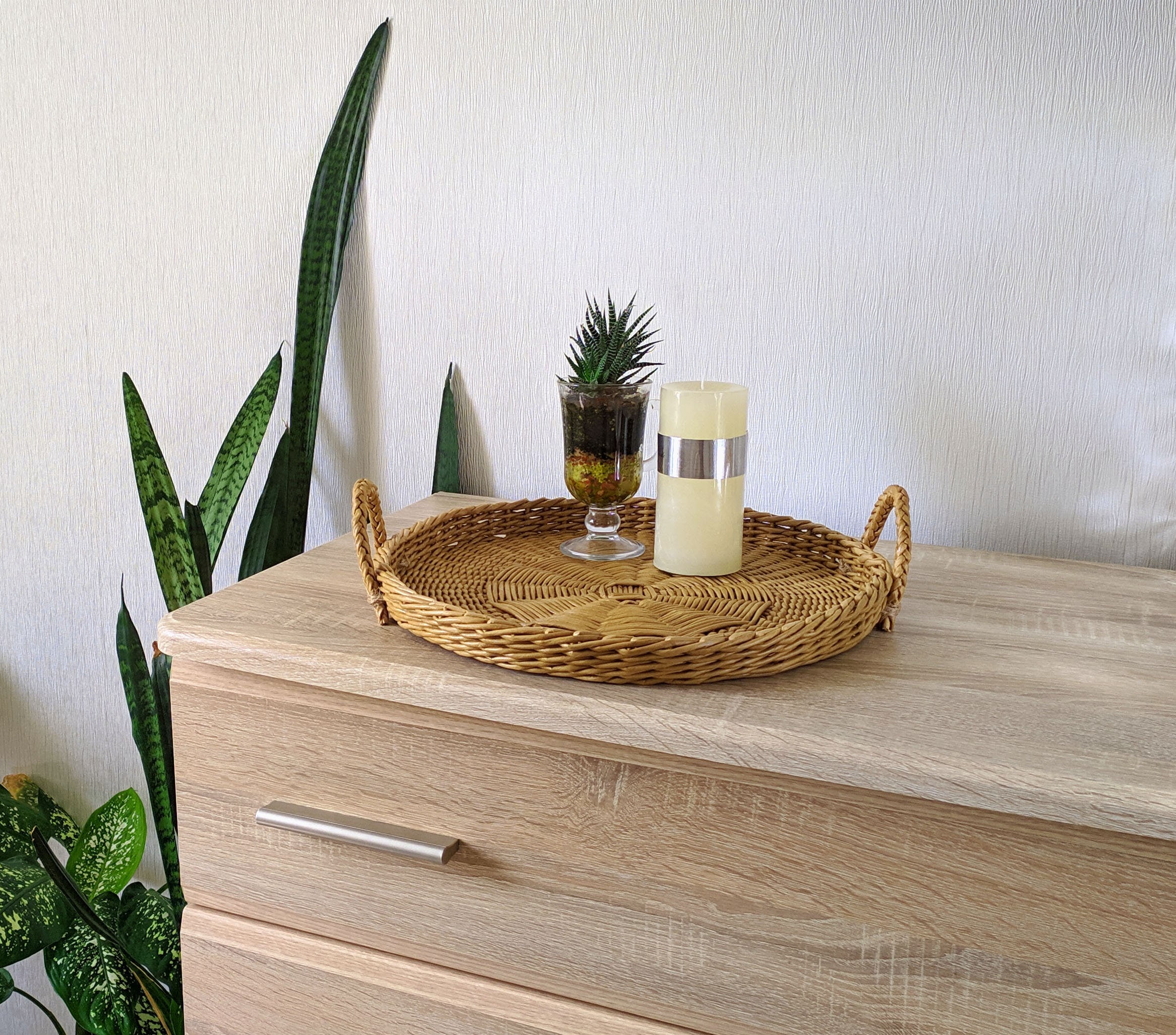 Tray for Coffee Table Wicker Basket With Handles Large Round Etsy