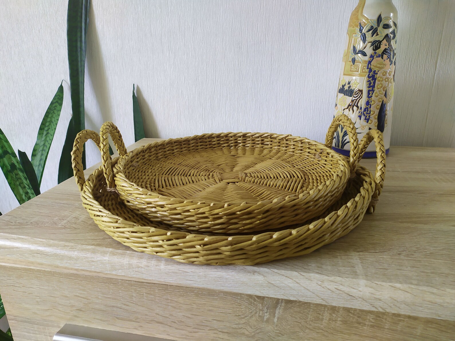 Tray for Coffee Table Wicker Basket With Handles Large Round Etsy