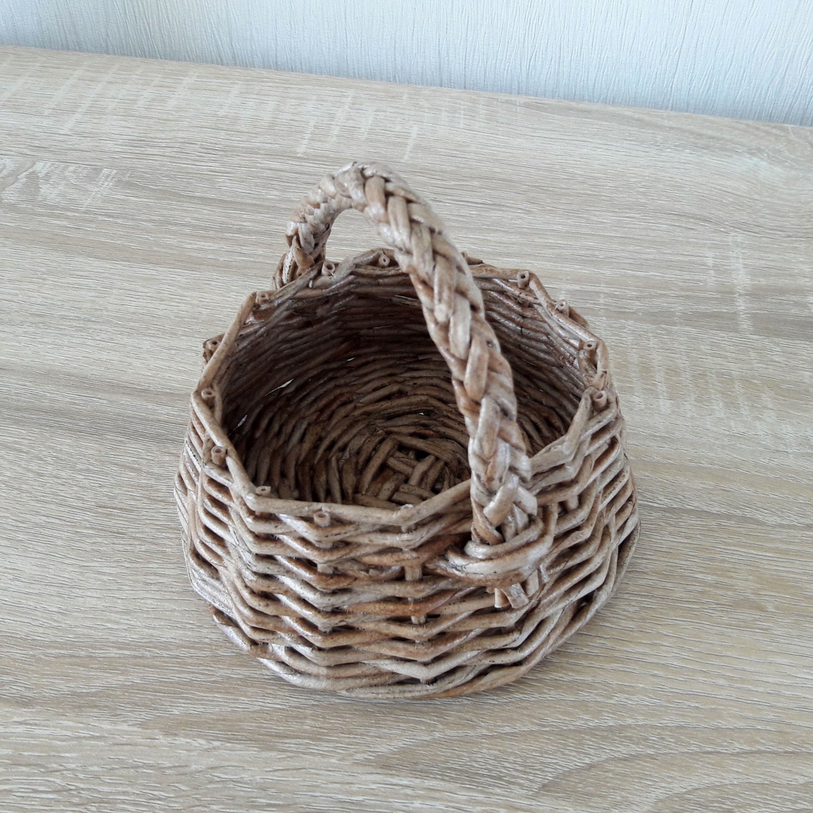 Small Handwoven Wicker Basket With Handle Easter Table Decor Etsy
