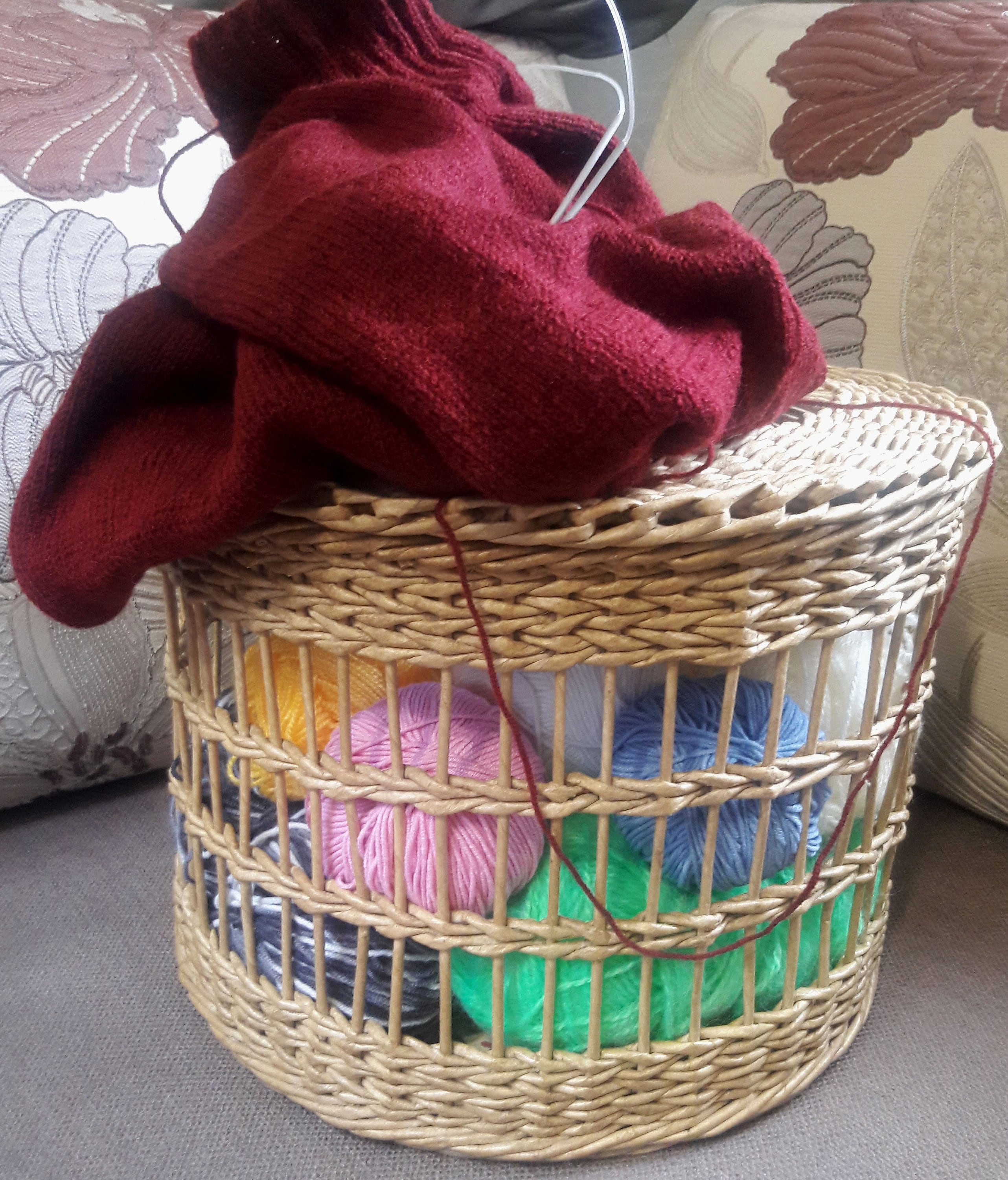 Basket with lid Handwoven basket Knitting basket Needlework