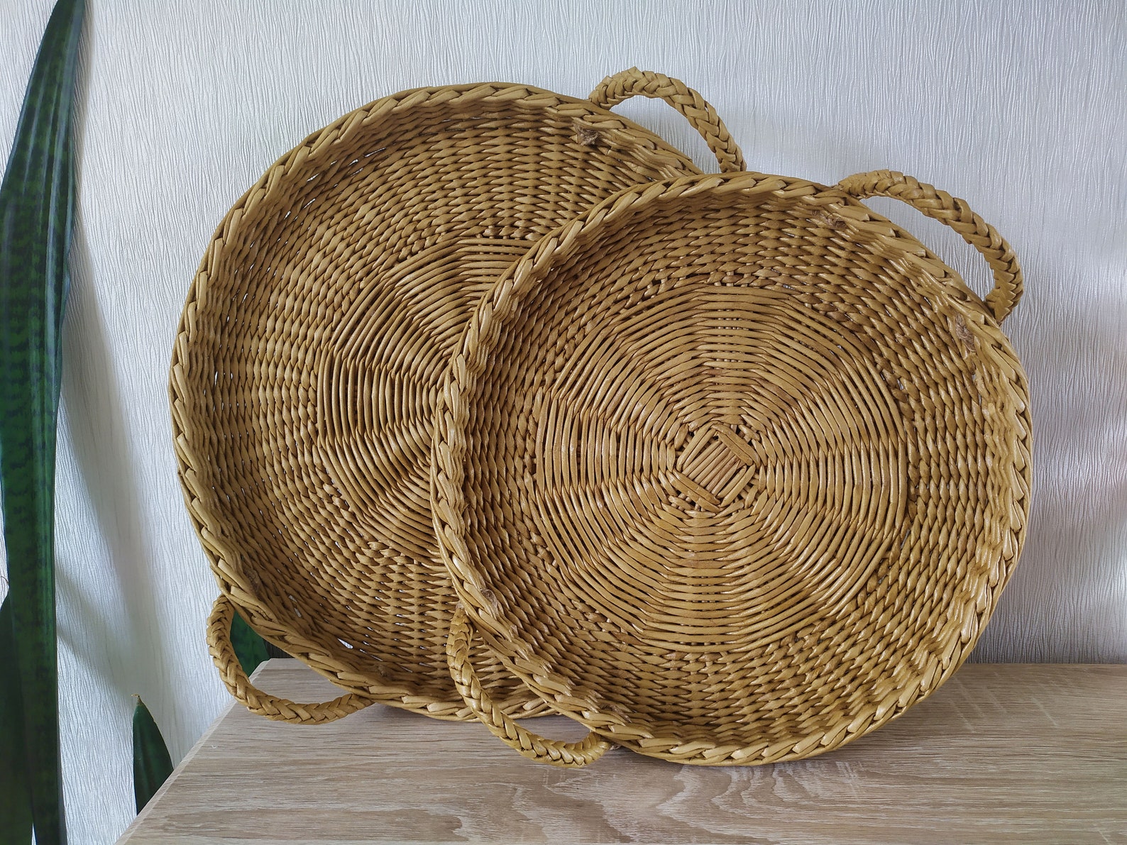 Tray for Coffee Table Wicker Basket With Handles Large Round Etsy