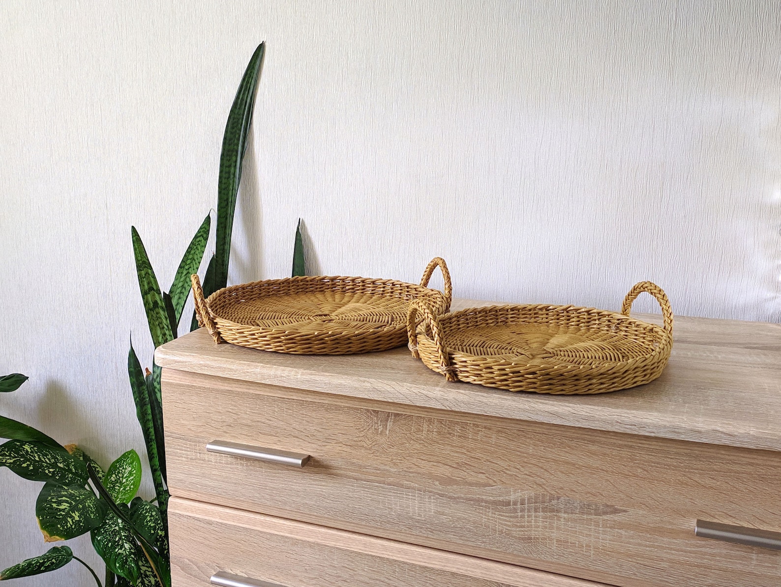 Tray for Coffee Table Wicker Basket With Handles Large Round Etsy