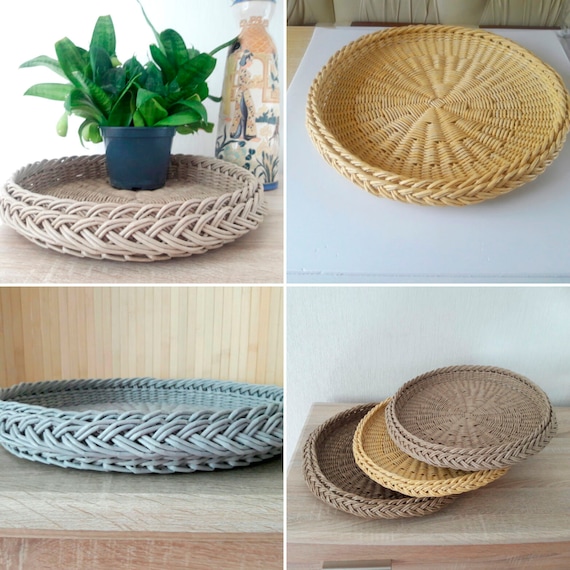 Rustic Serving Tray Coffee Table, Round Wicker Coffee Table Tray