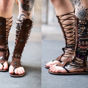 Gladiator-Sandalen-  Schnür-Sandalen - braun - Kunstleder - vegan