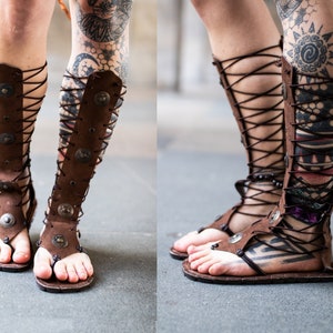 Women Gladiator Sandals  - brown -  vegan - fake leather - lace up