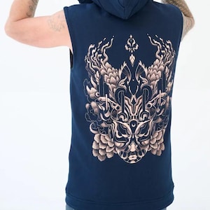 Hooded Vest Bloom - navy blue - Psychedelic Screenprint