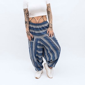 Stripe Unisex Harempants - One Size - blue and colorful - cotton