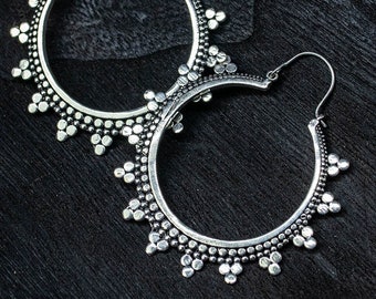 Boho Hoop Earrings Brass silver - 6cm Diameter
