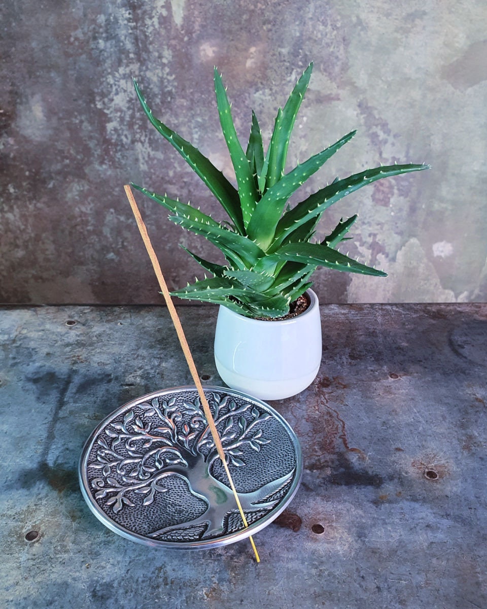 Round Incense Holder with engraved Tree of Life Incense Etsy