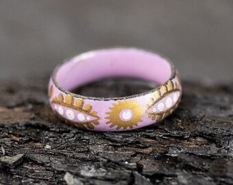 Vintage Emaille Ring 70er Jahre handbemalt flieder & gold