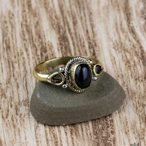 Black Agate Ring -  Brass - golden - Ferun