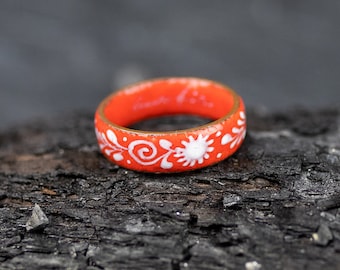 Vintage Emaille Ring - 70er Jahre - handbemalt rot & weiß