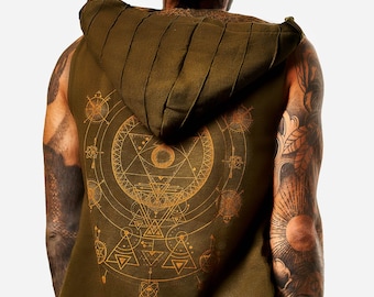 Hooded Vest Tan Thora - Visionary Art Print - green