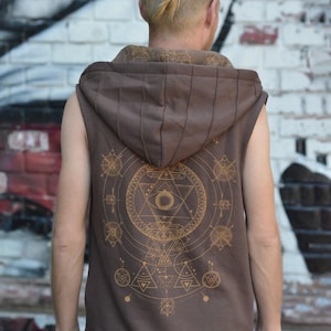Tan Thora Festival Vest with Hood & Visionary Art Print - brown