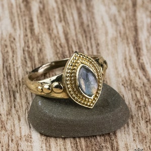 Labradorite Ring -  Brass - golden - Albin