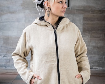 Unisex Fleeced Lined Nepal Jacket with Hood - natural white