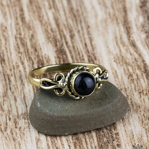 Black Agate Ring -  Brass - golden - Aleen - Size 57