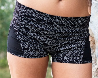 Shorts with Mesh Inserts & Geometric Pattern - Hot Pants - grey
