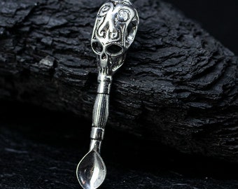 Spoon Pendant with Skull made of Brass - silver coloured