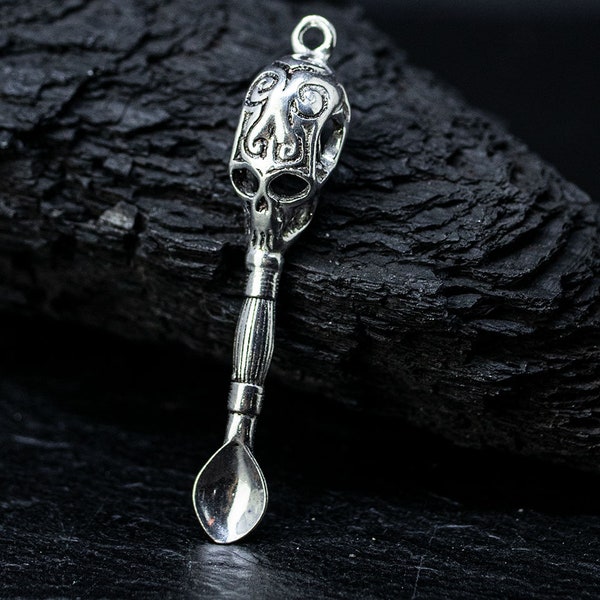 Spoon Pendant with Skull made of Brass - silver coloured